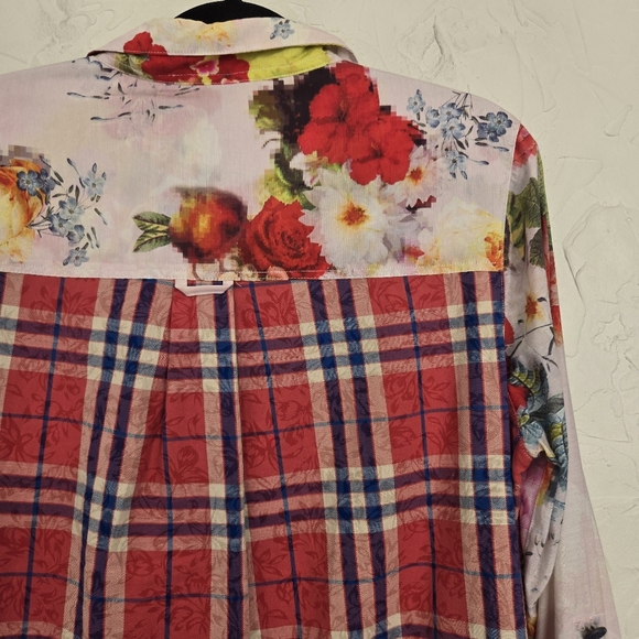 John Mark Floral Plaid Back Button Up Colorful Top, M - Picture 7 of 12